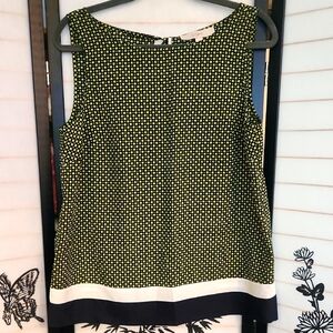 Elegant Green, Tan, and Navy Sleeveless Blouse Anne Taylor Loft